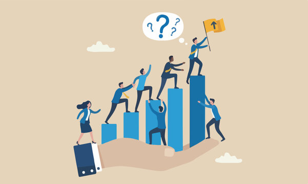 Employee development management or career growth, staff engagement or teamwork and support for success, improvement concept, business people help each other walk up growth graph on HR hand