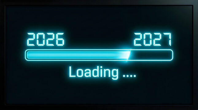Digital progress bar loading 2026 to 2027 new year graphic with progress