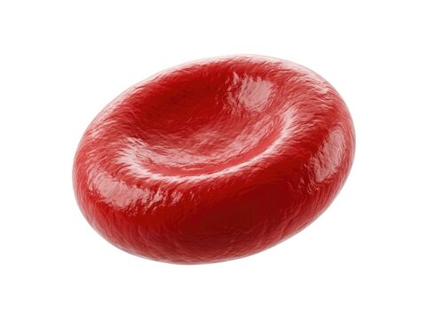 Close-up 3D rendering of a single red blood cell, a vital component of human life, showcasing its distinctive biconcave disc shape and vibrant red color