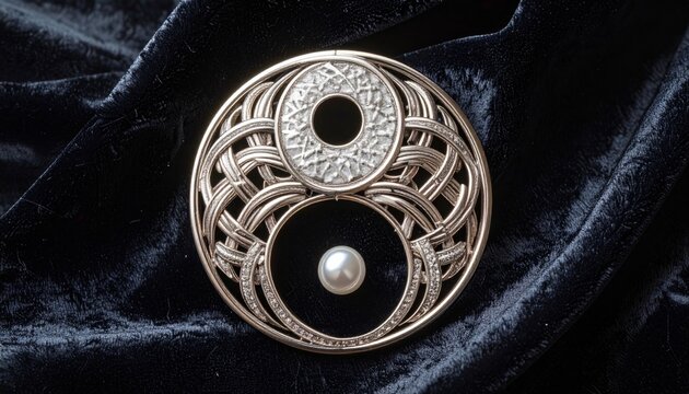 Exquisite Vintage Brooch with Intertwined Metallic Filigree and Pearl Accent