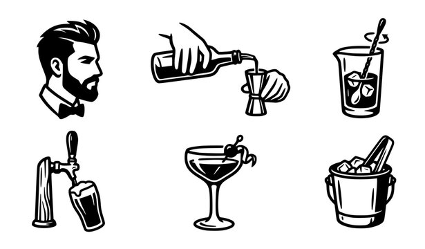 Bartender day icon collection bold vector black mixology equipment app design
