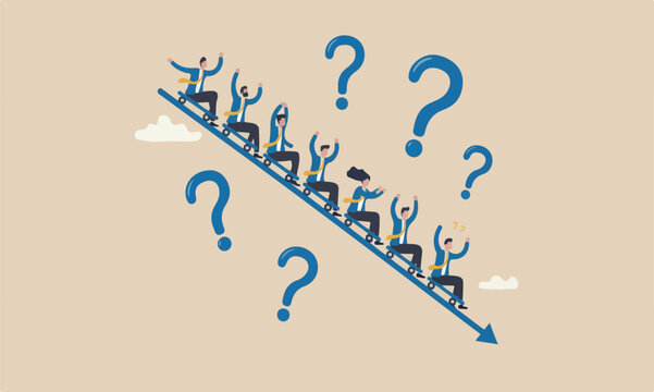 Stock market, falling down, economic crisis, fall down, decrease or reduction concept, business people investor riding on falling down graph