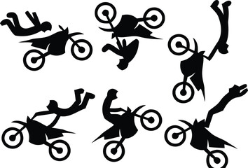 Naklejka premium Motocross rider performing dynamic bike stunts in mid-air