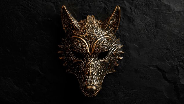 Ornate wolf mask against a dark textured background