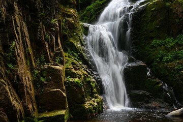 Obraz premium Karkonosze mountains in Poland. Karkonoski National Park. Wodospad Kamienczyka (Kamienczyk Waterfall).