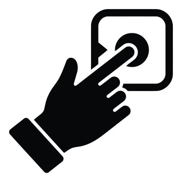 Hand touching smartphone home button icon