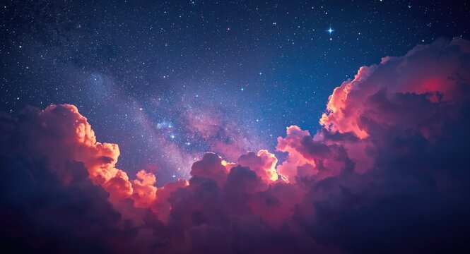 vibrant cosmic scene with stars and fluffy clouds in dreamy space