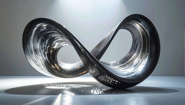 Abstract Infinity Sculpture with Metallic Sheen and Flowing Form in a Modern Setting