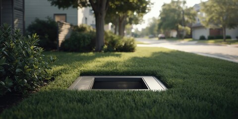 Fototapeta premium Innovative residential sewage pit with modern square design for efficient waste control