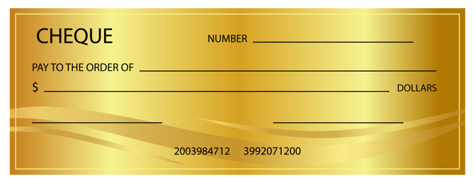 Cheque bank golden gradient blank template with guilloche watermark pattern