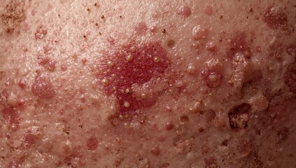 Fototapeta premium Sharp detailed close-up of autoimmune psoriasis vulgaris skin lesions for scientific documentation