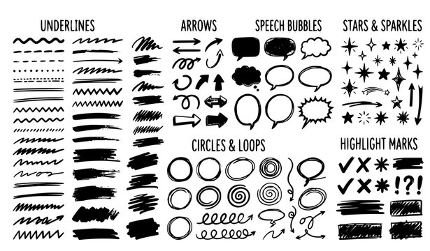 Doodle highlight and underline bundle vector hand drawn sketch set