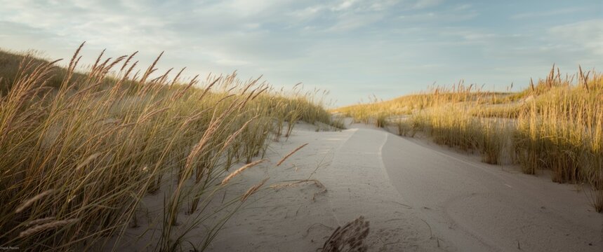 Wild dune grasses flourishing along sandy coastline