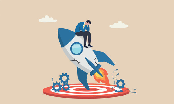 businessma company on crash launching space rocket metaphor new business failure
