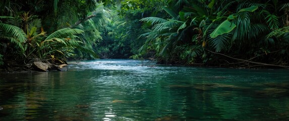 Fototapeta premium Tropical river with lush green vegetation on both sides