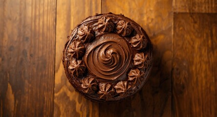 Fototapeta premium Delicious chocolate cake on a warm wooden background
