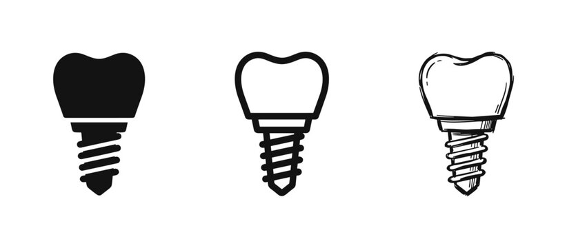 Dental Implant Icons Set for Oral Health, Dentistry, and Tooth Replacement