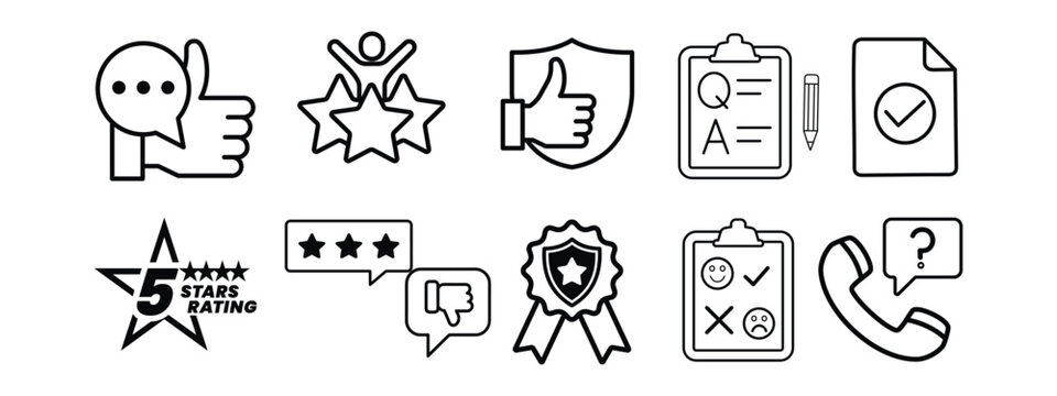 Review and feedback icon. Rating thin line icon symbol for apps and websites. 5 stars rating review. Vector illustration.