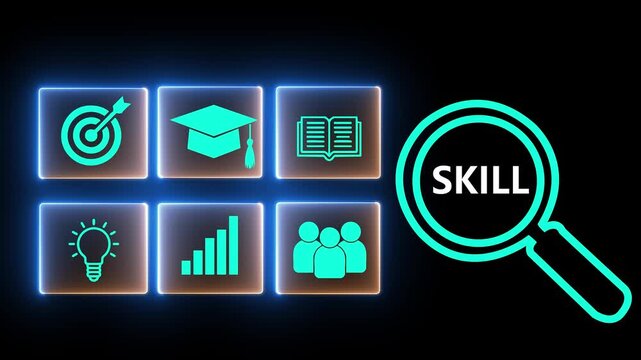 
Skill concept on the transparent background. personal development, professional skills, competence, education, and work performance is influenced by skills. Motion graphics of online skill idea
