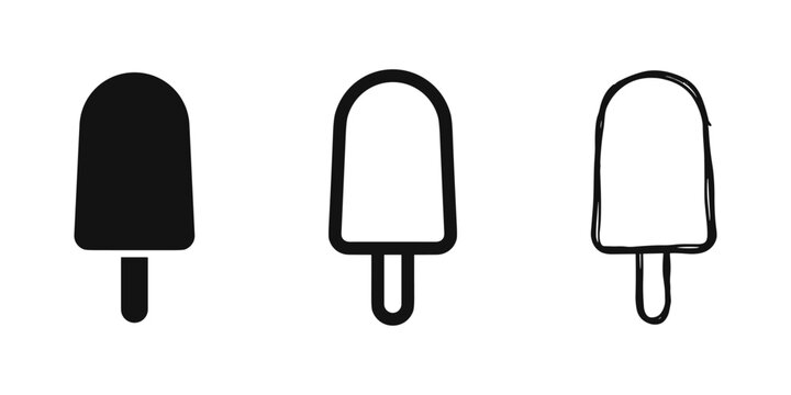 Popsicle Icons Set: Solid, Outline, and Hand-Drawn Frozen Dessert Symbols.