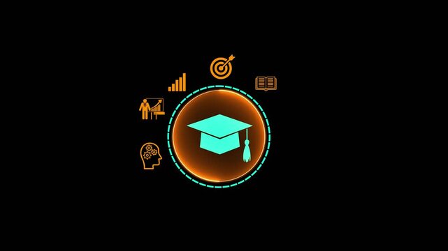 Online education concept. Businessman with Online education training icons and e-learning webinar on internet. Increase business working skills. Education internet technology.4K video animation.
