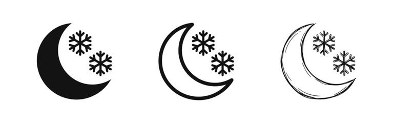 Winter Night Weather Icons, Moon and Snow Symbols, Nighttime Cold Temperature Vector Set © drawing lines