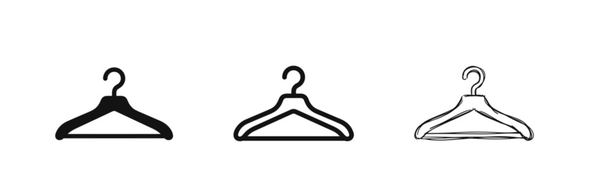 Clothes Hanger Icons, Wardrobe and Fashion Accessories Symbols, Clothing Storage Vector Set