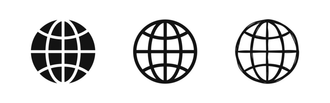 Globe or Internet Icon Set. Global Communication and World Wide Web Symbol.