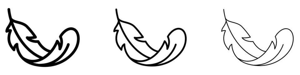 Set of feather icons, symbols for lightness, flight, writing, nature, and creativity. Vector illustration © Viktoriia
