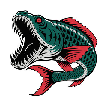 A vicious giant snakehead fish roaring with its mouth fully open