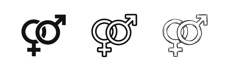 Male and Female Gender Symbol Icons in Solid Outline and Sketch Styles © drawing lines