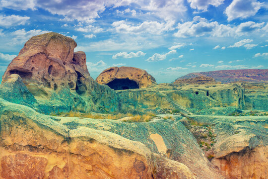 Panoramic view at Antique cave city Uplistsikhe, Georgia, Europe