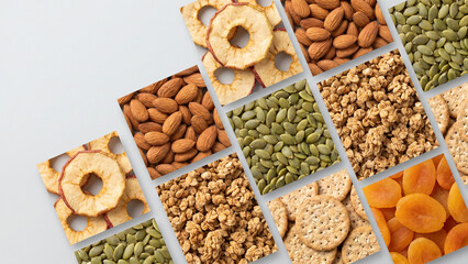 Fototapeta premium Creative Snack Board - Geometric Sliced Fruit and Nuts
