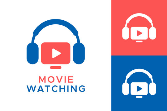 Abstract icon design of a headset and play button. Depicting a media player screen, symbolizing digital audio and video content for online entertainment.