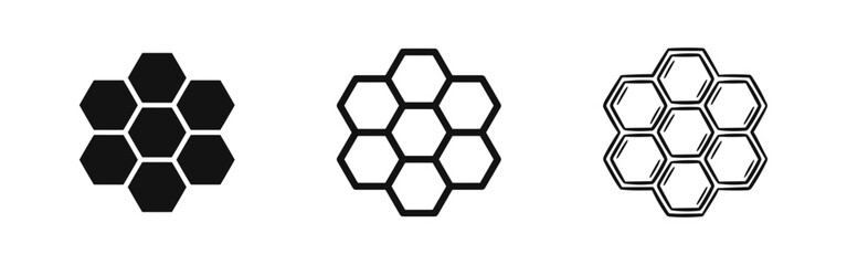 Honeycomb Hexagon Icon Set in Solid, Outline, and Hand-Drawn Styles © drawing lines