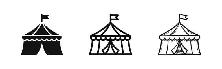 Circus tent Big Top icon set in solid, outline, and hand-drawn styles © drawing lines