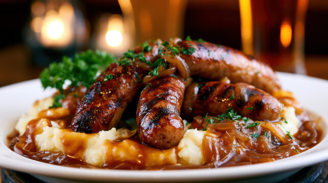 bangers and mash food photography high fidelity image