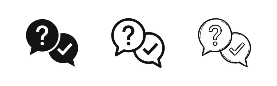 Questions and answers FAQ speech bubble icon set for help and support