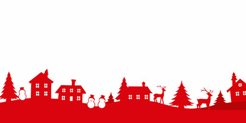 Winter scene silhouette with snowmen reindeer and evergreen trees © MihirKumarMondal