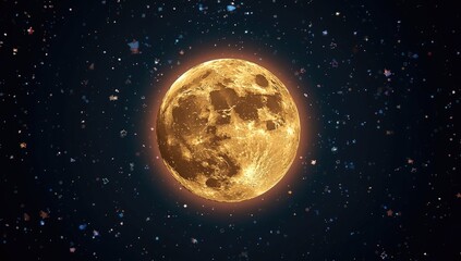 Naklejka premium Full moon glowing against a starry night sky