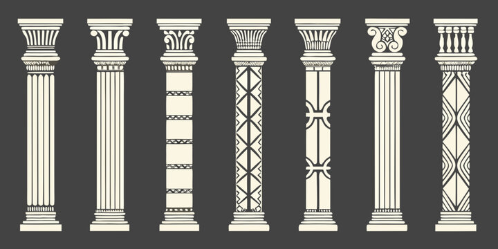 Greco Roman Column Designs Vector Illustration On White Background