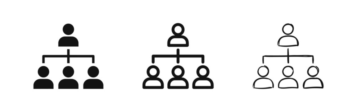 Organizational Chart Icon Set - Business Hierarchy and Management Structure Symbols in Solid and Hand-Drawn Styles
