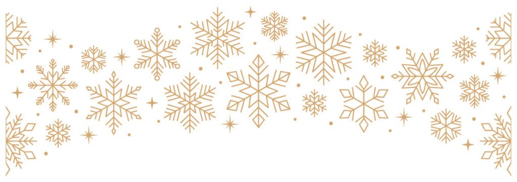 Christmas gold snowflakes vector set with stars. winter holiday decorative elements on top.
