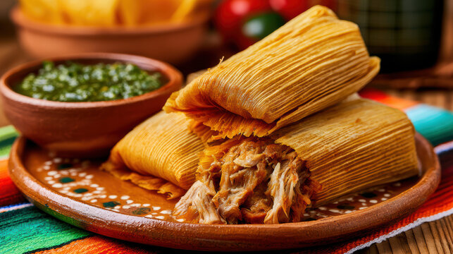 authentic mexican tamales food photography with corn masa