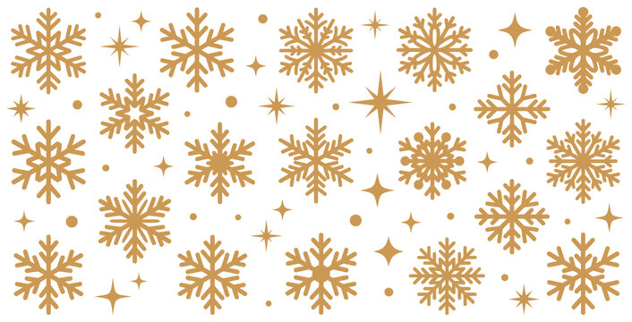 Seamless gold snowflake pattern background for wrapping paper and festive winter decor.