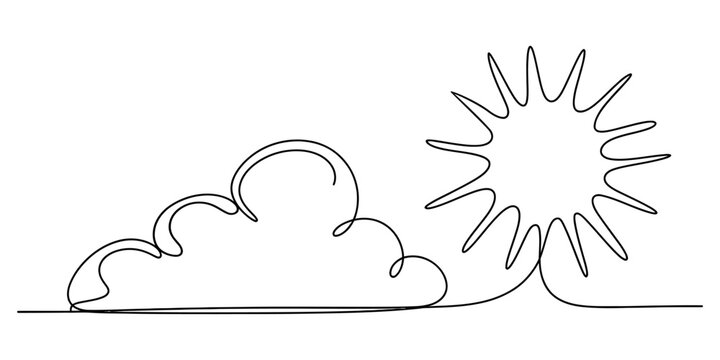 Continuous one line drawing of sun and cloud