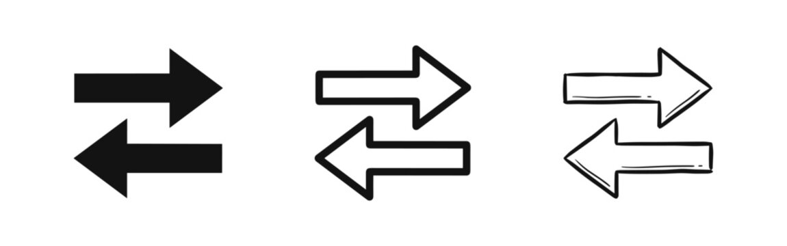 Transfer Arrow Icon Set - Horizontal Exchange and Flow Symbols in Different Drawing Styles