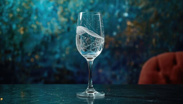 Etched glass on a dark surface with a colorful background