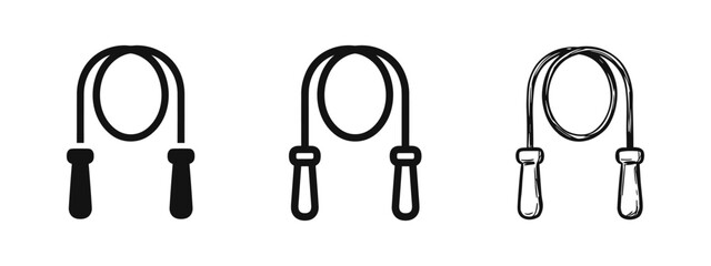Fitness jumping rope icon set in three design styles © drawing lines