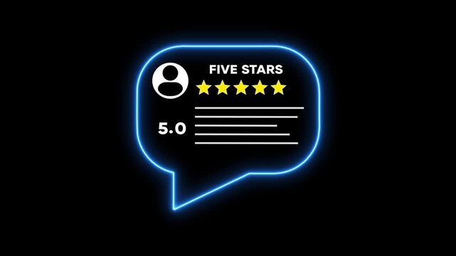 Neon five-star customer review rating animation on black background